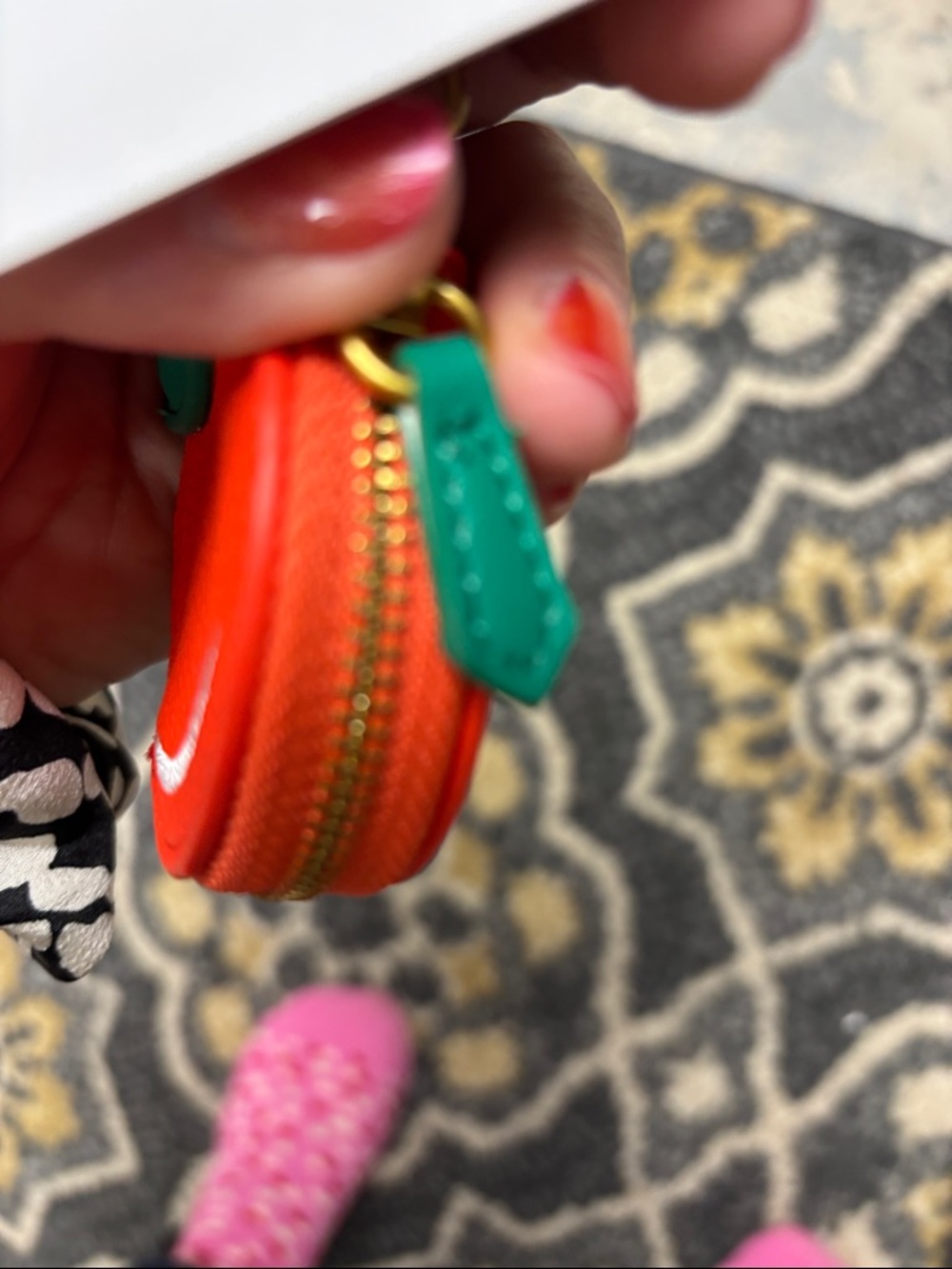 Orange Bag Charm Keychain - Orange with Green Leaf - Picture 3 of 3